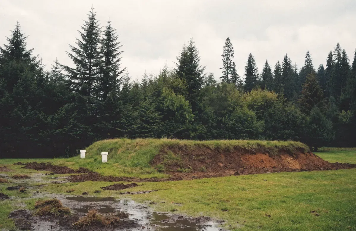 A raised mound septic system in a wet rural yard, North Sound, Washington